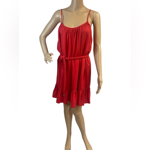 Gianni Bini Red Ruffle Hem Belted Mini Dress | Summer Party Date Night, size S - Picture 2 of 5